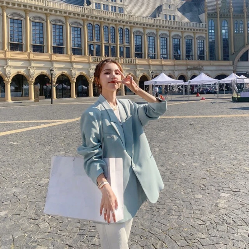 

Korean Spring Autumn Slim Short Small Suit Coat For Women Nice Vogue Loose Temperament Solid Color Trench Coat Two-Piece Suit