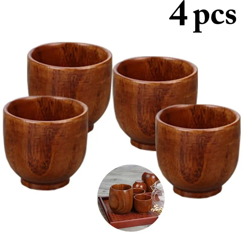 

4Pcs/Set Wooden Cups Simple Lightweight Japanese Style Water Cup Tea Cup Wine Mug Drinking Utensils Tea Accessories