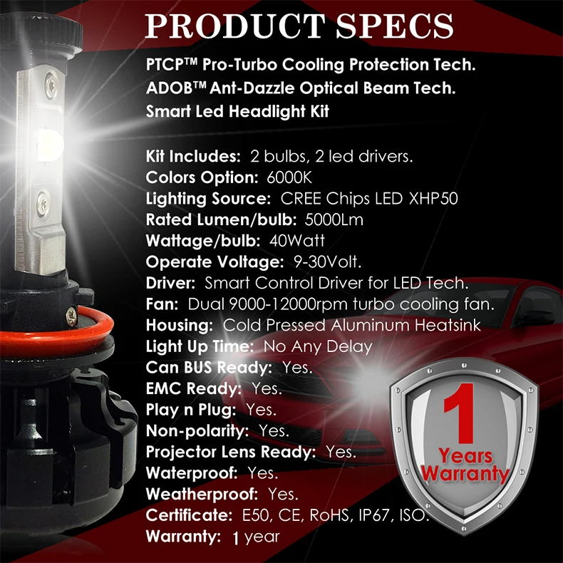 CNSUNNYLIGHT супер яркий комплект Автомобильных СВЕТОДИОДНЫХ Фар H4 H13 9007 Hi/Lo H7 H11 9005 9006 w/XHP50 Сменные лампы 6000K