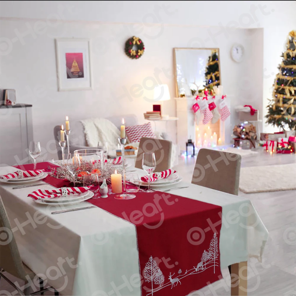 OHEART листья остролистного падуба вышитая Рождественская скатерть рождественская