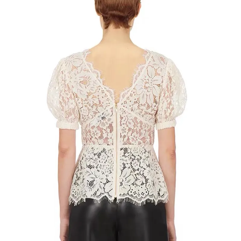 

2021 Spring Top Quality Hollow Out Lace Blouses Tops