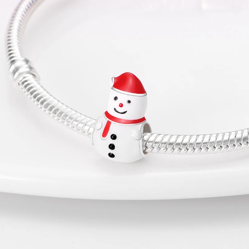 

Серебряные бусины-талисманы plata of ley 925 с рождественским снеговиком подходят к оригинальному браслету Пандоры ожерелье женское Модное изящн...