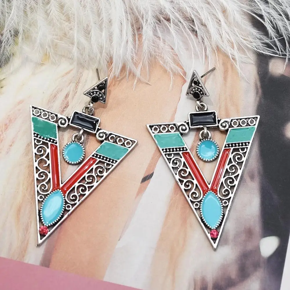 Винтажные цветные серьги из металлического сплава с геометрическим
