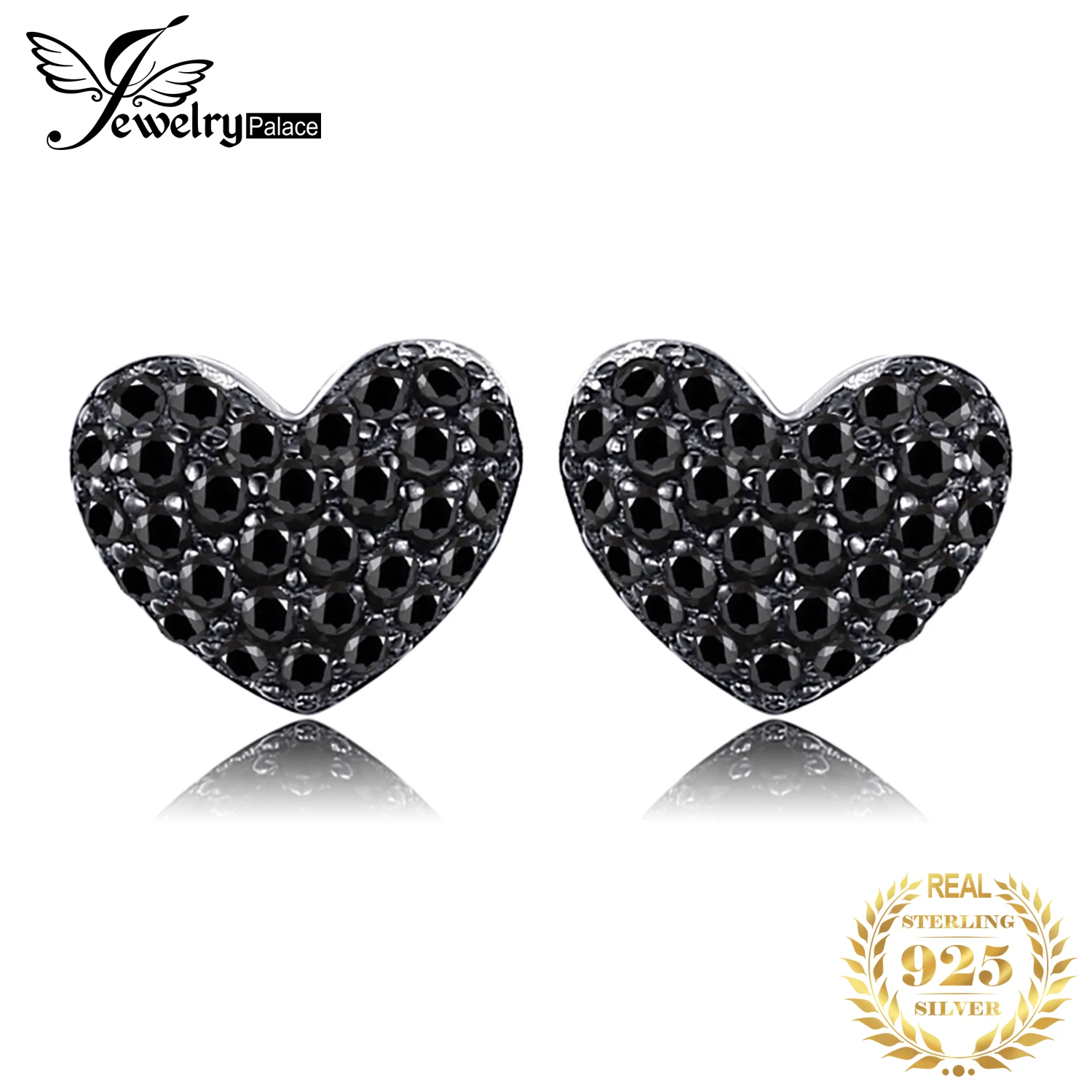 

JewelryPalace Love Heart Genuine Black Spinel Stud Earrings 925 Sterling Silver Earrings Women Korean Earings Fashion Jewelry