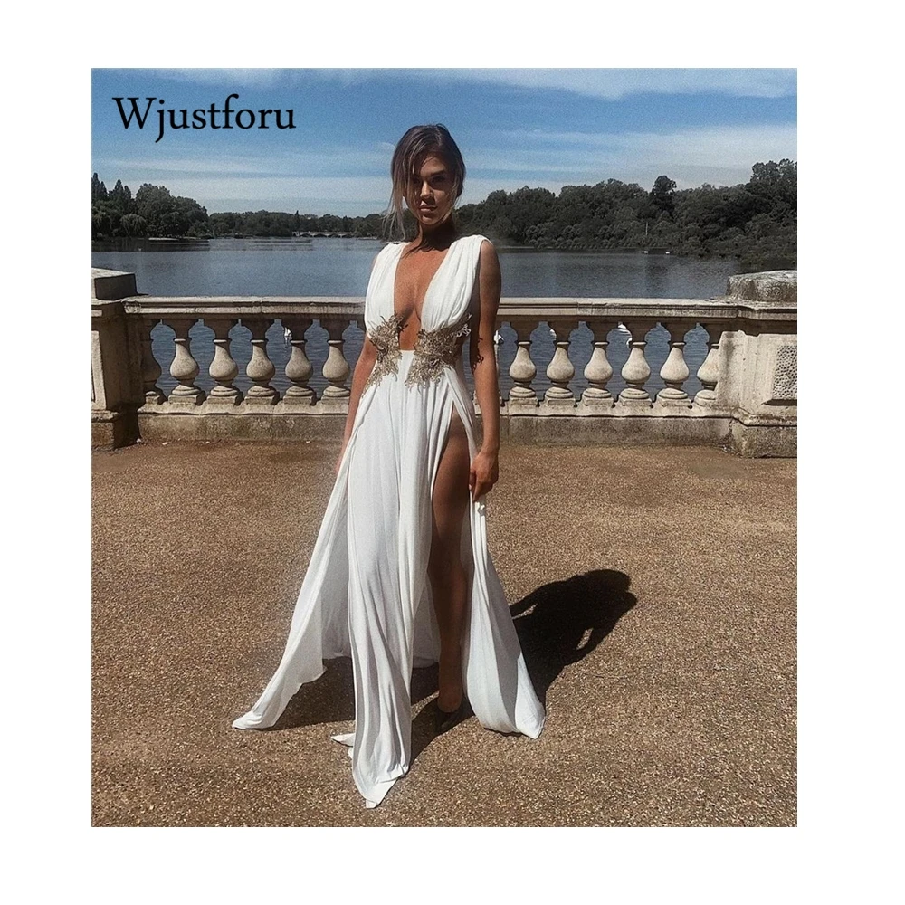 Wjustforu Deep V-Neck Bodycon Night Dress Women Sexy High Split Maxi Backless Patchwork Party Club Outfits For | Женская одежда