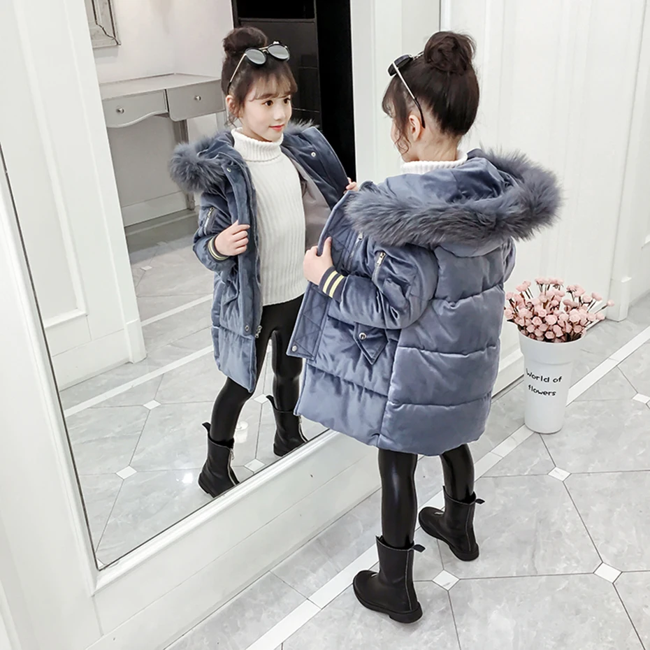 

Girls Down Coat Long Thick Velvet Girls Coats Hoodies Fur Collar Girls Down Jackets Winter Warm Clothes For Girls Christmas