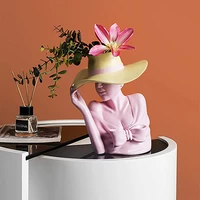 creative planter statue grace woman wearing a sun hat flower pot decor decorative resin art vase ornament for home porch