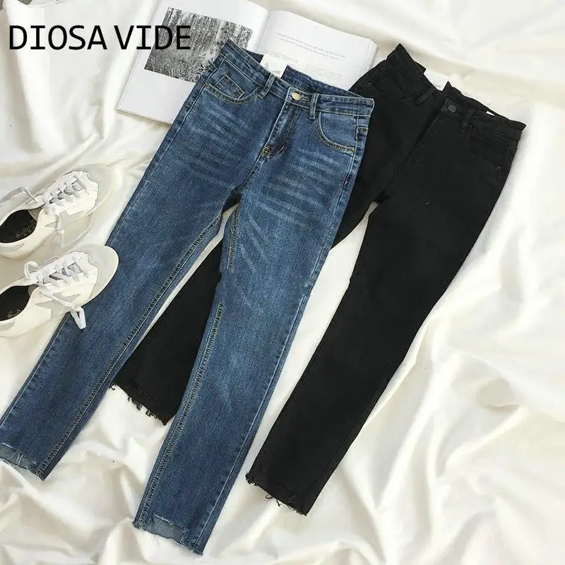 

DIOSA VIDE простые брюки с надрезом по краям ретро высокая талия была тонкой упругой облегающей дикие джинсы женские