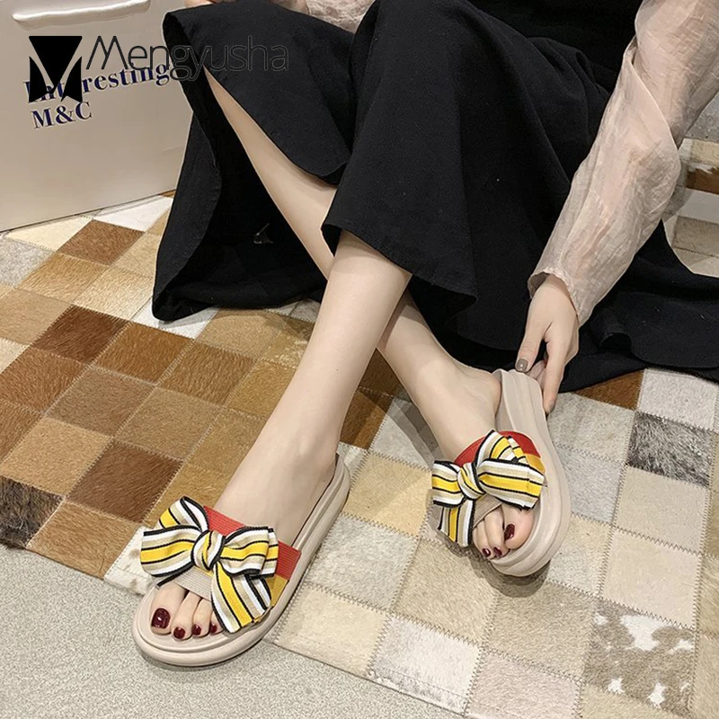 Смешанные Цвет из плотной ткани с бантиком-бабочкой на платформе Женские