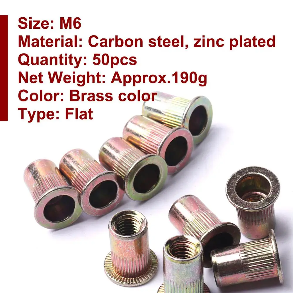 50 шт. M6 заклепки гайка оцинкованная углеродистая сталь полые плоская головка с