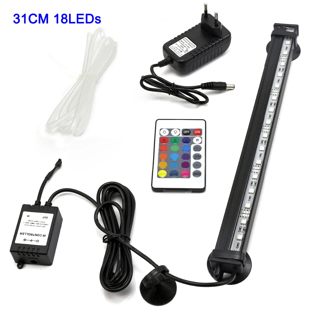 Aquarium Light LED 16- 51CM 5050 RGB Waterproof Remote Control Lamp Aquarium Fish Tank Underwater Submersible Light D30 - Цвет: EU 31CM