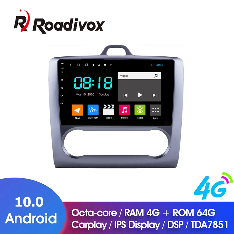 Автомобильный DVD-проигрыватель 9 дюймов Android 10 0 ОЗУ 4 Гб ПЗУ 64 ГБ для Ford Focus Exi AT 2004-2011