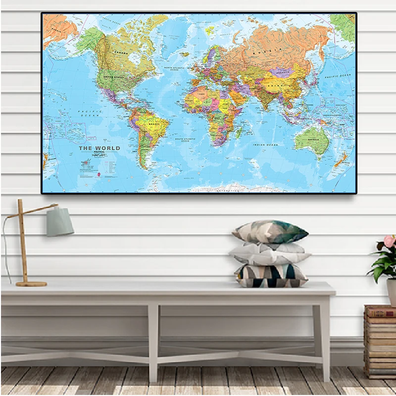 The World Political Map 225*150cm Non-woven canvas Painting Wall Poster Travel Gift School Supplies Office Home Decoration