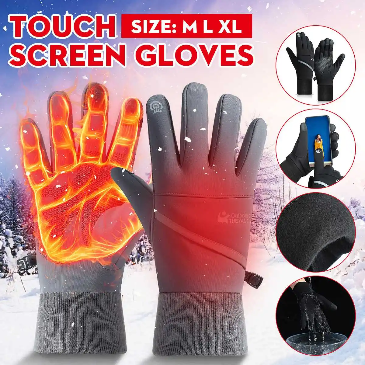 

Moto Touch Screen Motorbike Racing Riding Gloves Winter Motorcycle Gloves Winter Thermal Fleece Lined Waterproof Heated Guantes