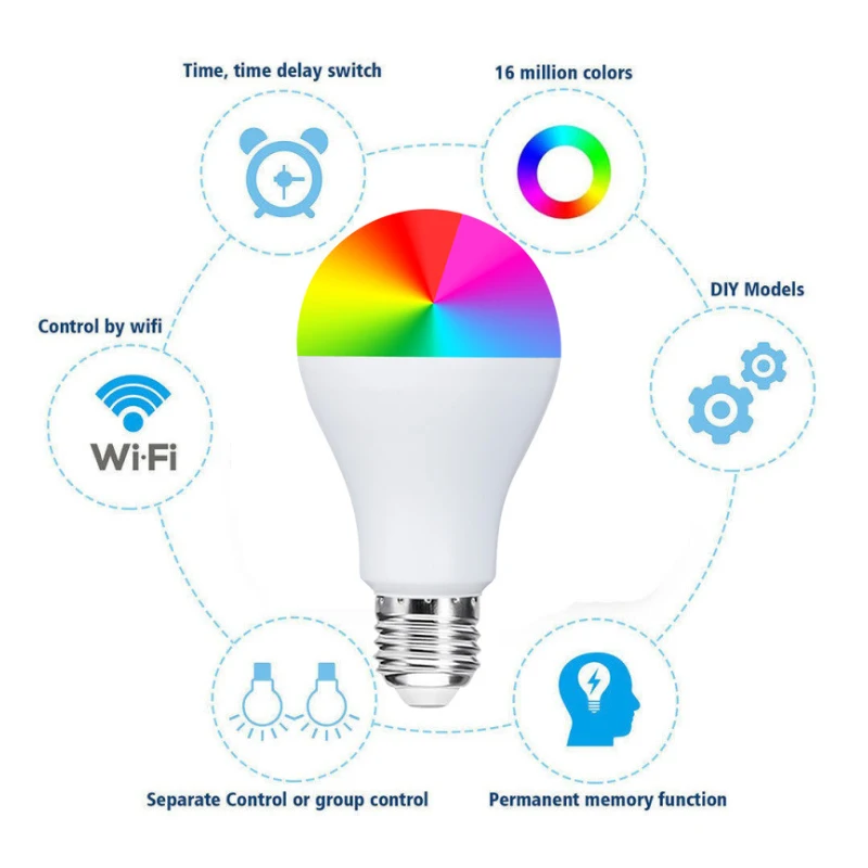 Умсветильник Светодиодная лампа B22 E27 11 Вт с Wi Fi RGB подсветкой работает Alexa/Google Home 85