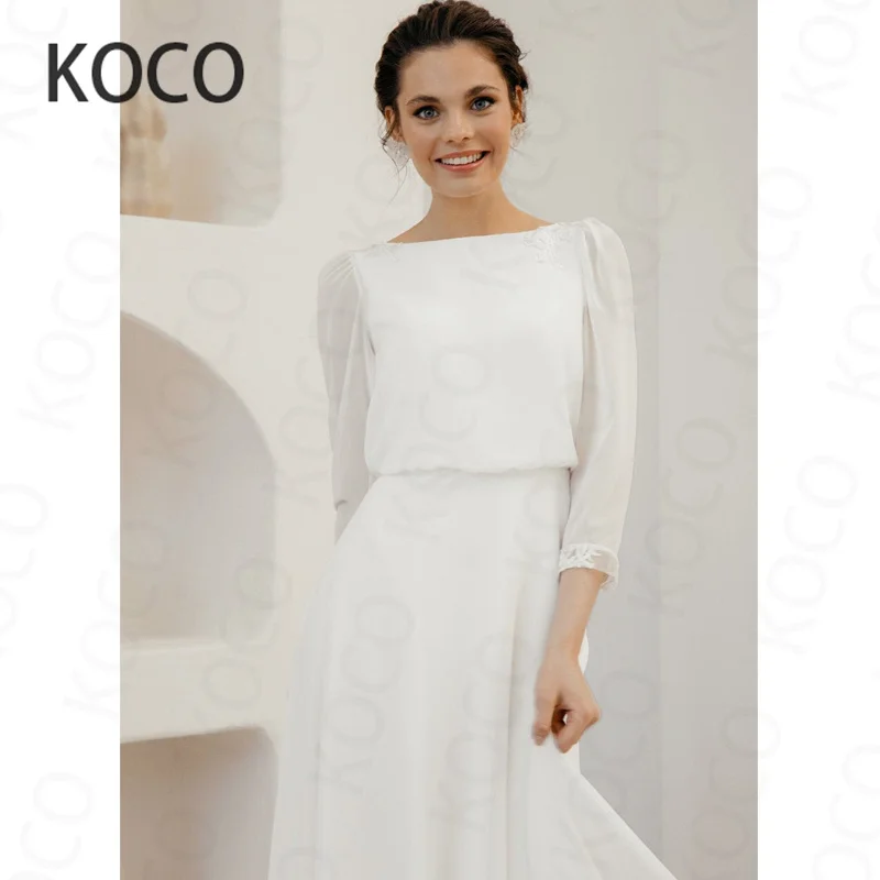 

Женское свадебное платье MACDUGAL, простое мягкое шифоновое пляжное платье невесты с круглым вырезом, романтичное платье с коротким рукавом, 2021