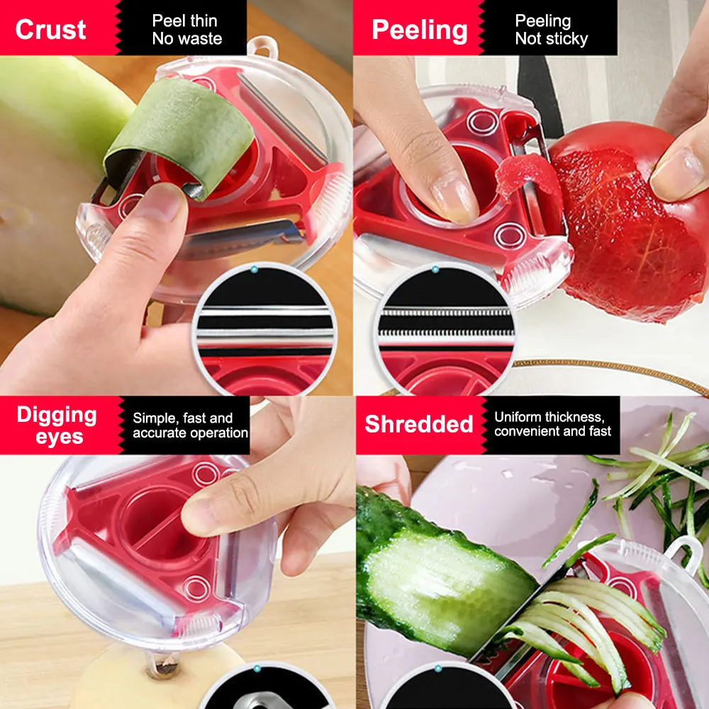 

3 In 1 Peeler Slicer Shredder Peeler Julienne Cutter Multi Stainless Steel Blade Kitchen Accessories Fruit Peeler Cutter