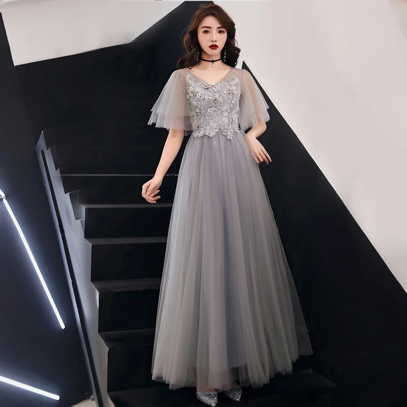 Серые женские вечерние платья длиной до щиколотки Восточное женское платье