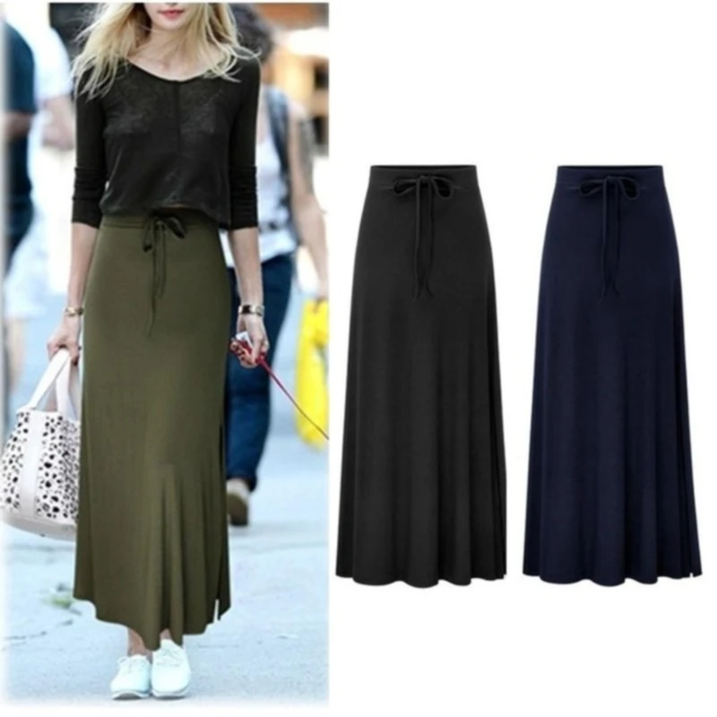 

Womens Elastic Waist Plus Size A-line Skirts Hip Slim Long Loose Sheds Split Skirts Large Size Knitted Skirts