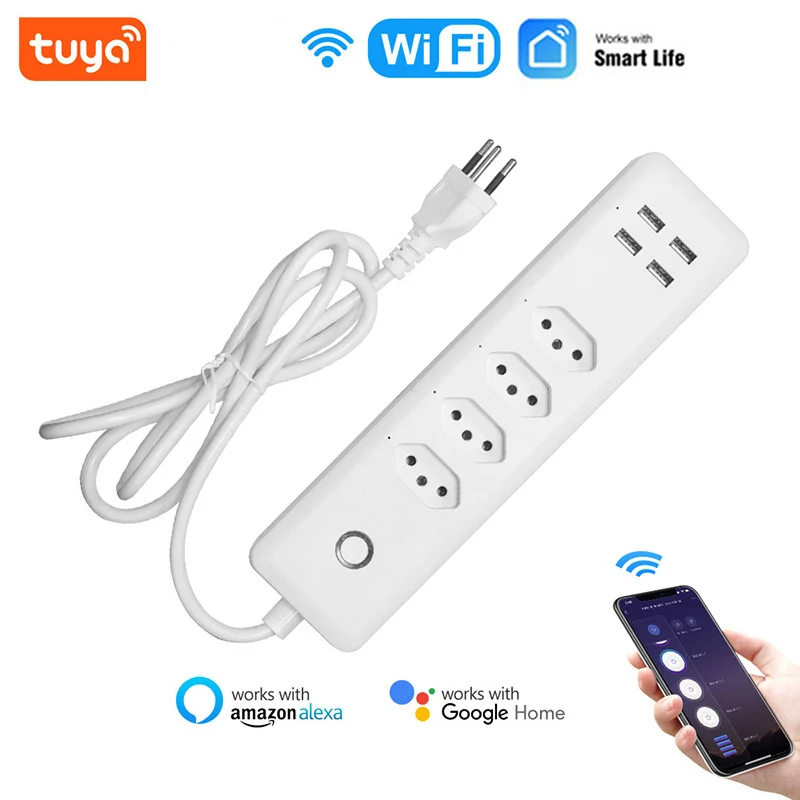 

Wifi Smart Power Strip 4 BR Outlets Plug With 4 USB Charging Port Timing App Voice Control Work With Alexa Google Home ACC