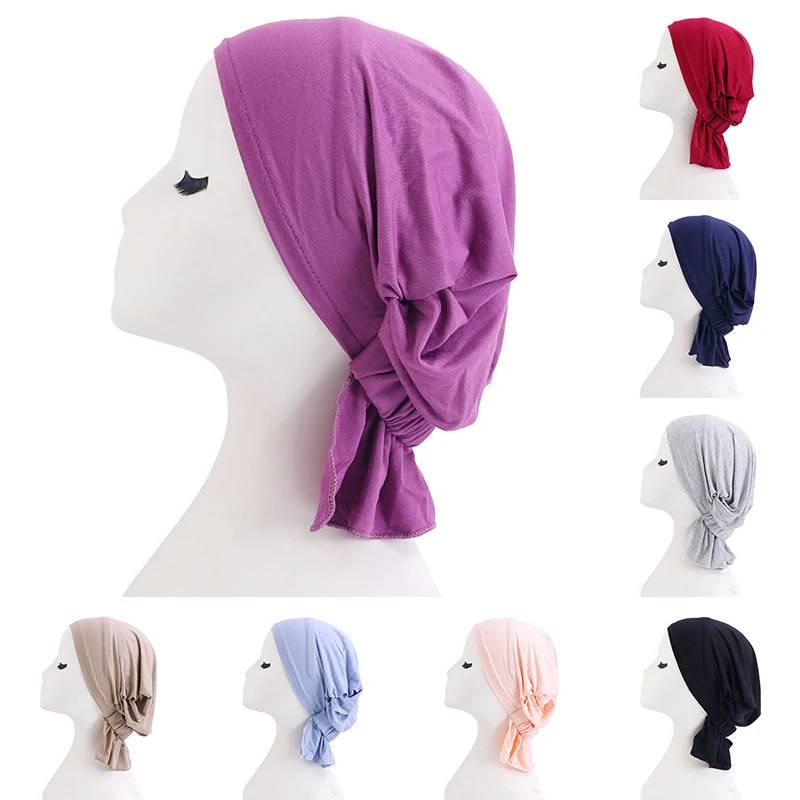 

Elastic Turban Cap Bottoming Cap Solid Color Chemotherapy Hat All-match Ethnic Hat Muslim Turban Female Headwrap Inner Hijab