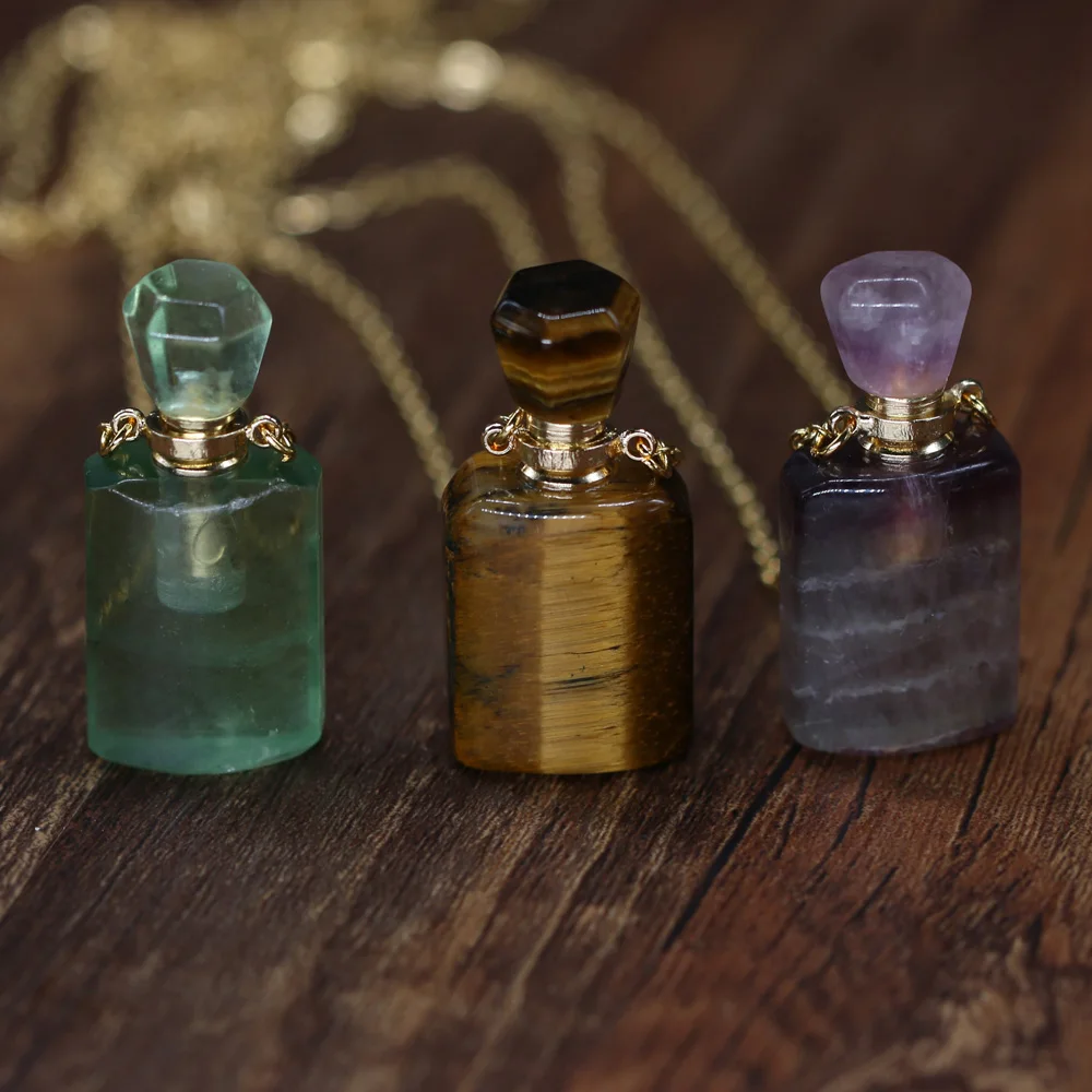 

yachu Natural Stone Perfume Bottle Amethyst Pendant Making DIY Trendy Accessories Jewelry Jewelry Size 15x35mm Gift