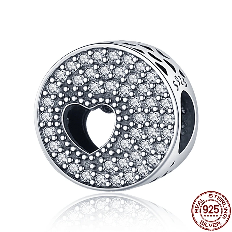 

Zircon Heart-shaped Hollow Fit Original 3mm Bracelet&Bangle Genuine 925 Sterling Silver Making Fashion DIY Jewelry For Women