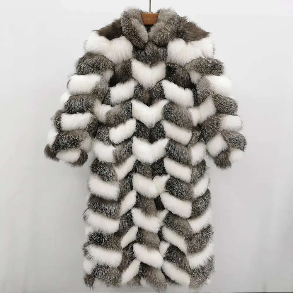 Высококачественное длинное меховое пальто женское пушистое клетчатое из