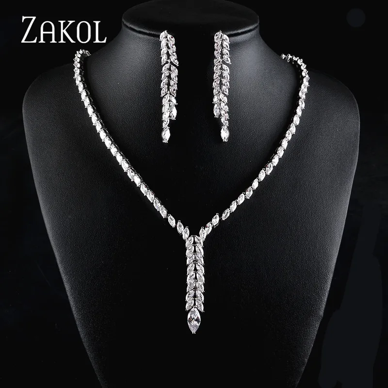White ZAKOL модный белый цвет круглый кубический циркон серьги ожерелье наборы свадебных ювелирных изделий для женщин Свадебные распродажа FSSP169 - Окраска металла: White