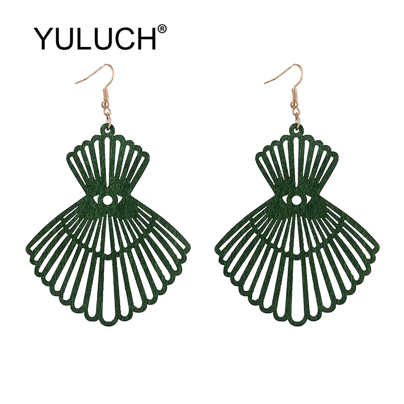 YULUCH 2019 поп серьги гиперболы женские зеленые черные красные полые деревянные для