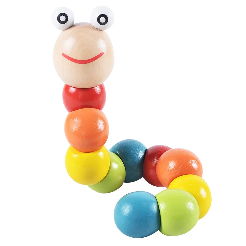 

Colorful Wooden Worm Puzzles Kids Learning Educational Didactic Baby Toys Fingers Game for Children Montessori Gift Insect Toy