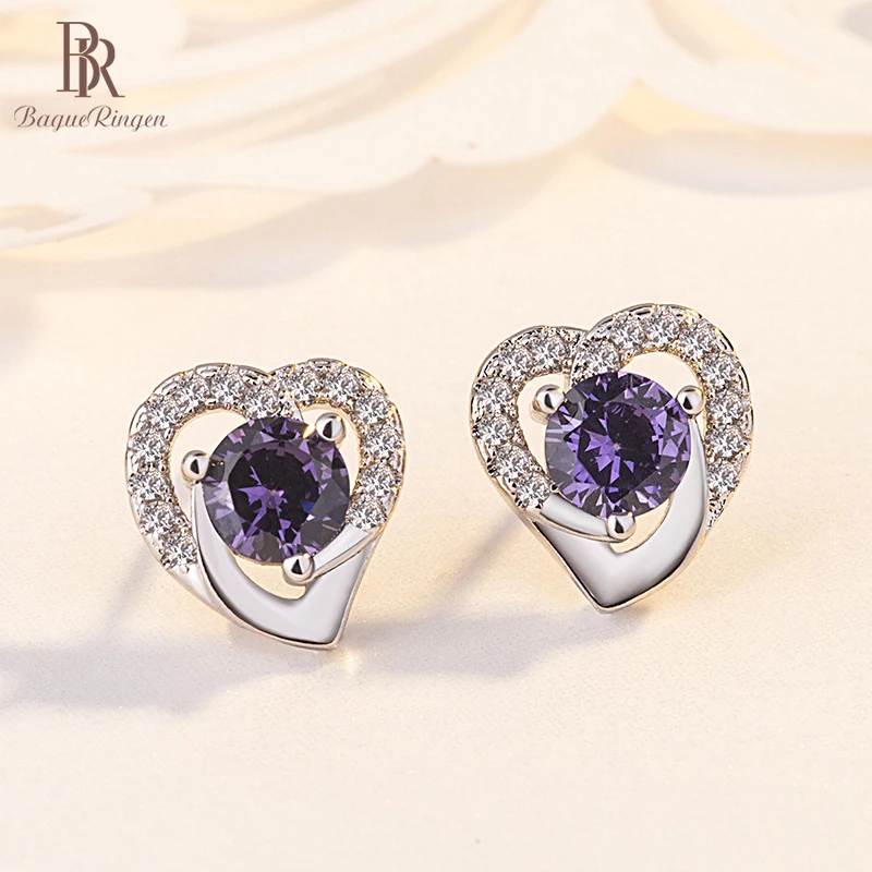 Bague Ringen в форме сердца серебро 925 ювелирные изделия Аметист Серьги для женщин