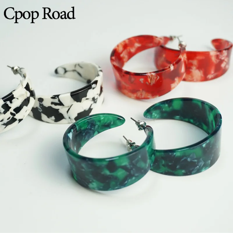 Cpop модные большие серьги кольца для женщин красные зеленые черные акриловые