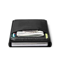 men luxury genuine leather wallet automatic credit card holder aluminum retro cow mini rfid blocking wallet pocket id card purse