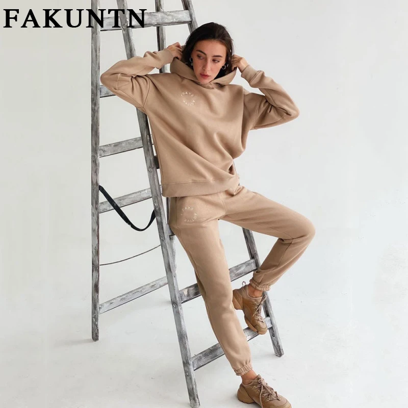 구매 FAKUNTN 여성 세트 운동복 여성 의류 2021 신제품 스포츠 정장 라운지웨어 후드 스웨트 셔츠 탑과 바지 투피스 세트 복장 저렴한 FAKUNTN 여성 세트 운동복 여성 의류 2021 신제품 스포츠 정장 라운지웨어 후드 스웨트 셔츠 탑과 바지 투피스 세트 복장