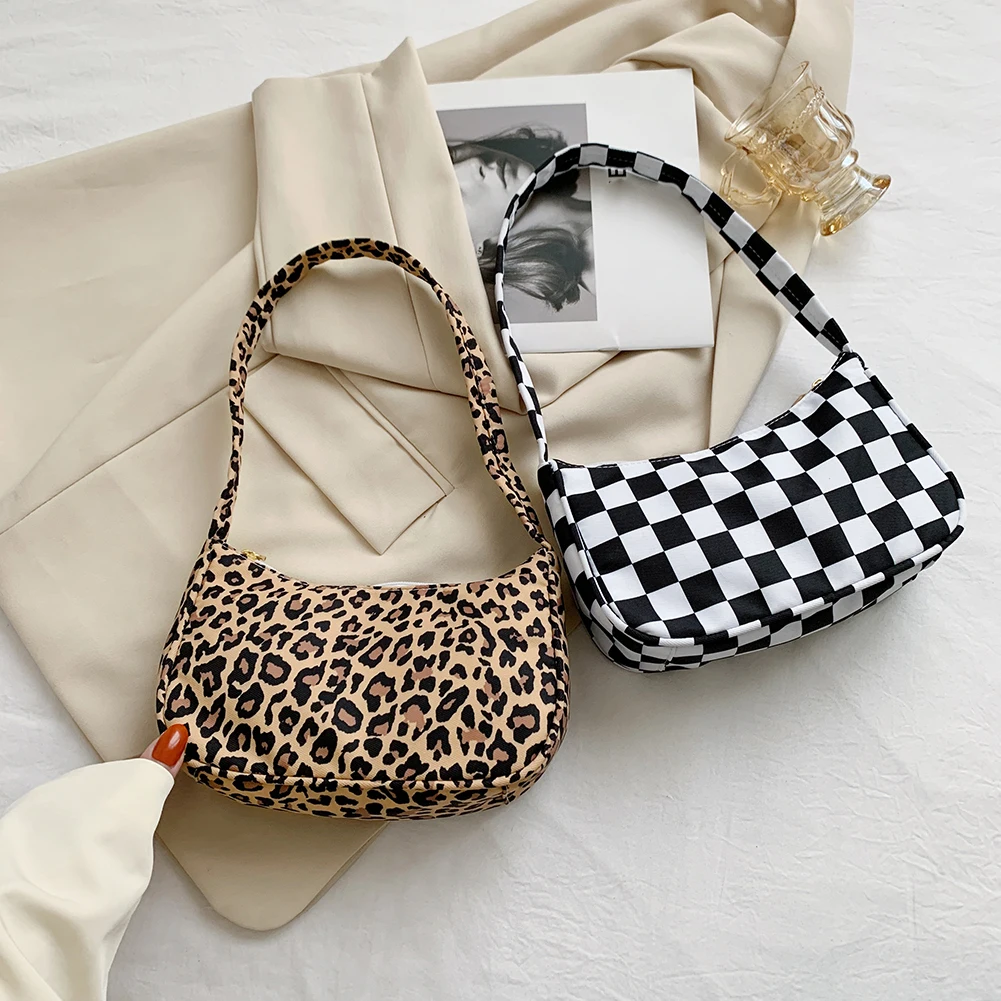 

Fashion Women's Bag Ladies Retro Plaid Leopard Print Nylon Casual Shoulder Underarm Bags for Women Girls Shopper Handbag