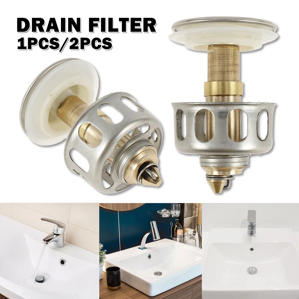 

Basin Pop-up Drain Filter Copper Bouncing Core Filter Cover Floor Drain Bathroom Plug Trap Hair Catcher Basin Faucet Accessorie