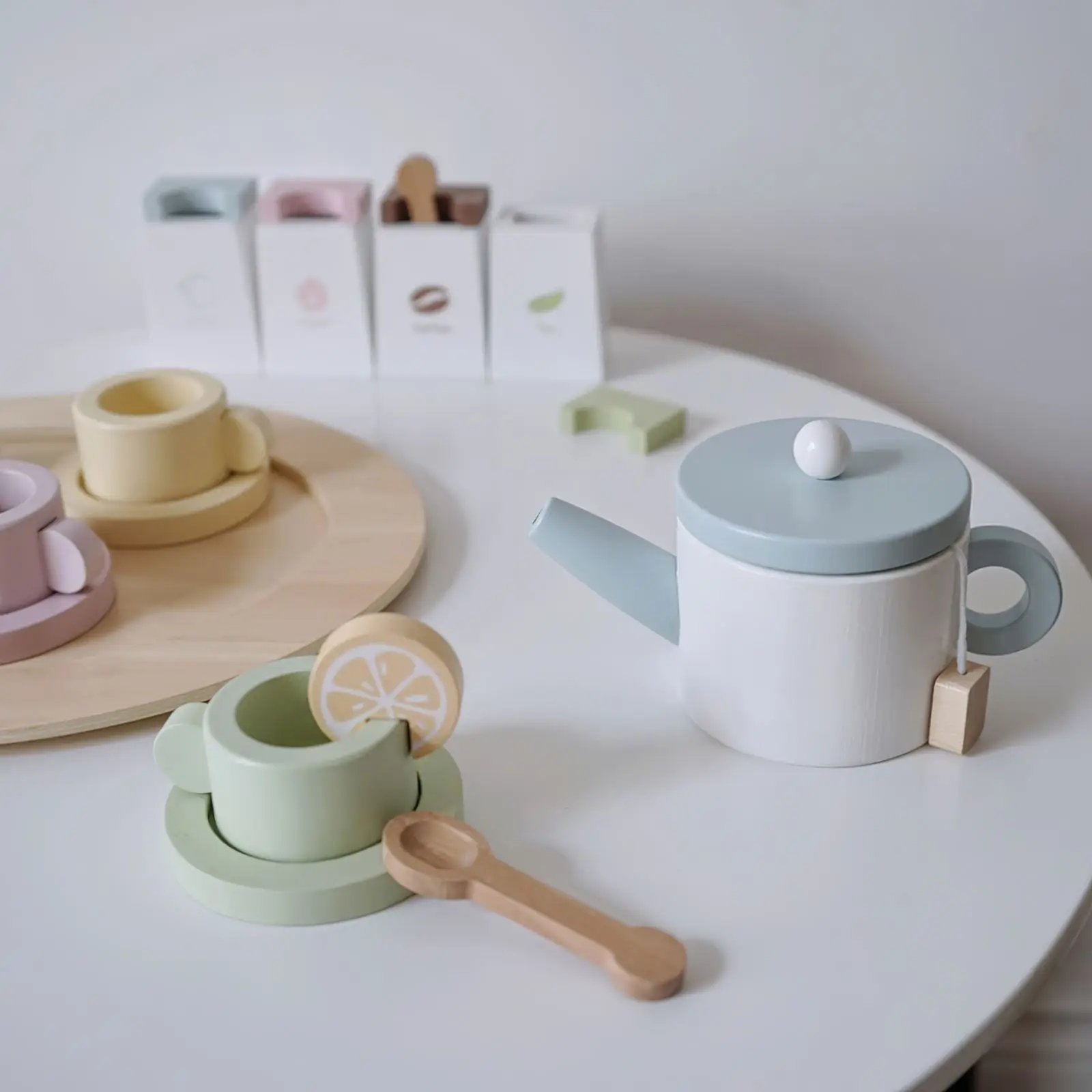 

Kitchen Toy Set Simulated Afternoon Tea Toy Wood Material Kids Detachable DIY Tea Drinking Toy Set Safe Water Paint For Children