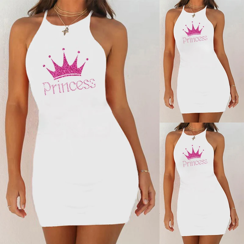 

New Summer Mini Dresses Alphabet Pincess Printing Vest Short Dresses Beach Party Sexy Dress Club Vestidos Robe Casual 2021