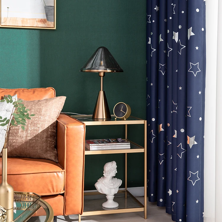 

Children's Bedroom Blackout Curtains-Dark Printed Curtains in the Living Room Compartment Insulated (39.3x98.4 inches, navy)