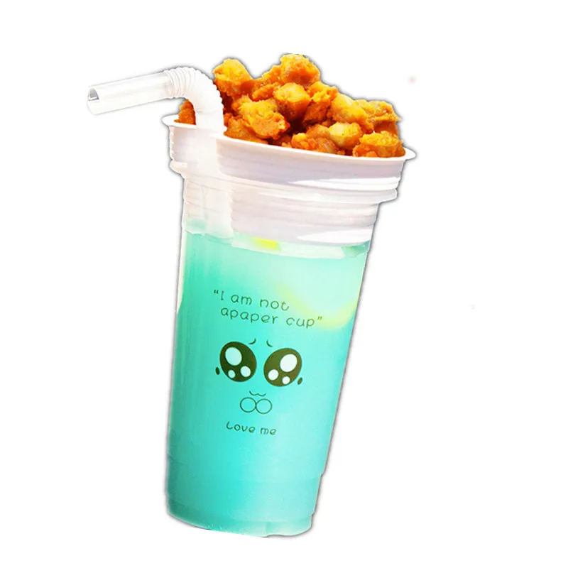 

50pcs High quatity snack drinking plastic cups wedding birthday party favors milk tea cup fruit salad food plate 500ml 700ml
