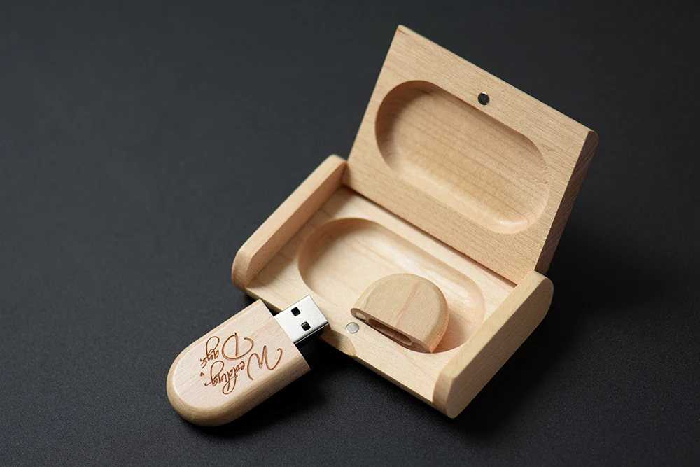 (1 PCS Free LOGO) Holz mit Box USB-Flash-Laufwerke 64 GB Fotografie USB 2.0 Memory Stick 32 GB Hochzeitsgeschenk Pen Drive 16 GB U Disk – Detail 2