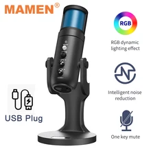 MAMEN USB Microphone with RGB Dynamic Light for Computer Laptop Mobile Phone PS4 for Gaming Live Streaming Karaoke Microphone