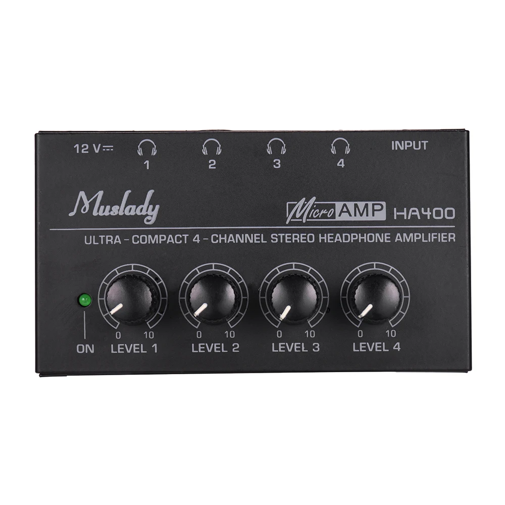 

Muslady HA400 Ultra-compact 4 Channels Mini Audio Stereo Headphone Amplifier with Power Adapter