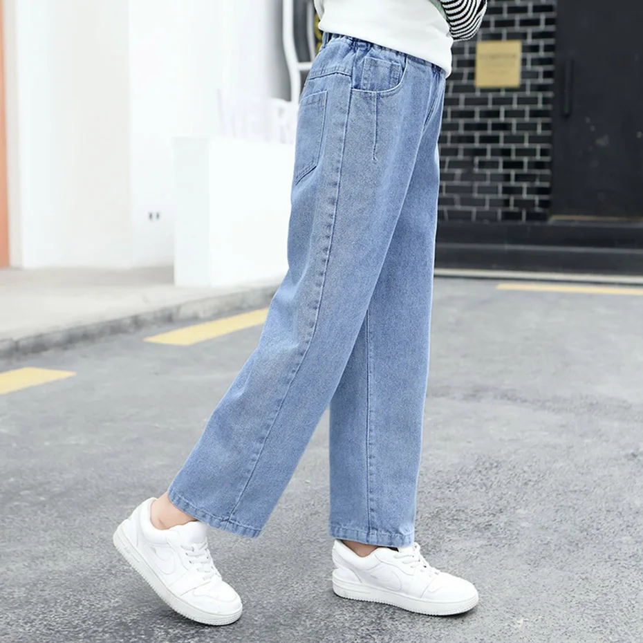 Джинсы для девочек однотонные джинсы повседневные стильные детские летняя