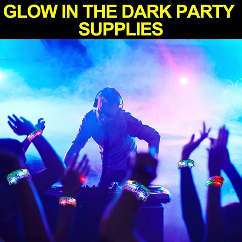 Pulseras de baile con luz LED parpadeante, brazalete brillante en la oscuridad, suministros de fiesta de ne&oacute;n, regalo de cumplea&ntilde;os, Carnaval, 50 Uds.-1