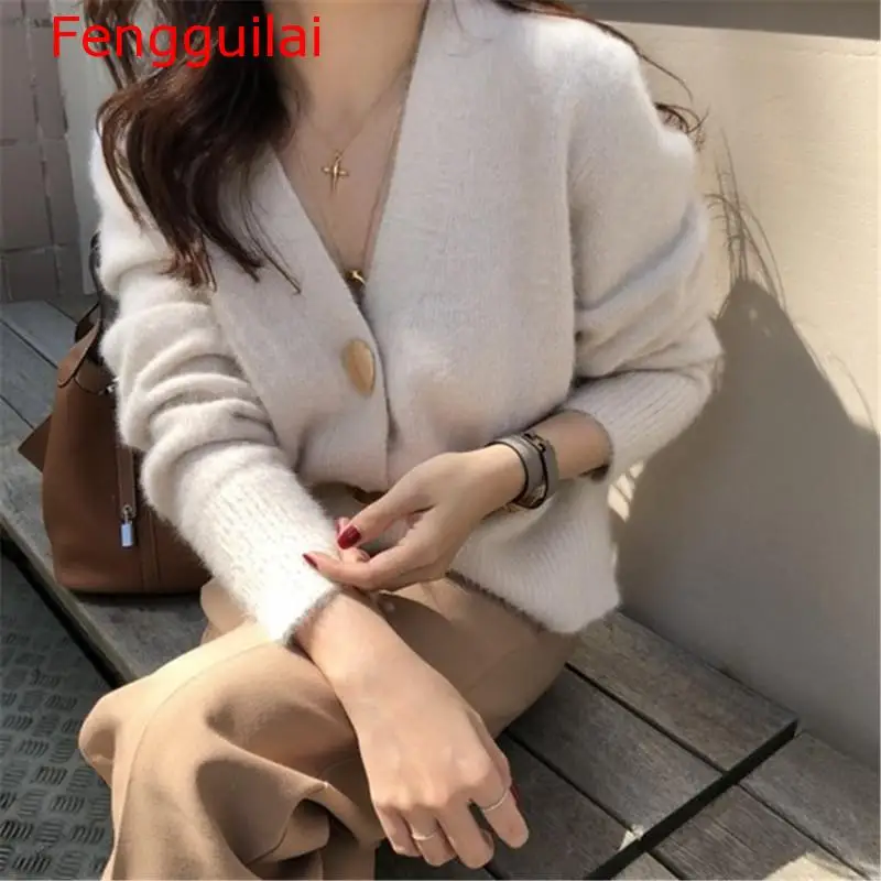 

Fengguilai Solid Elegant Women Cardigans Casual V-Neck Knitted Women Sweaters Slim Autumn Winter Clothes Jersey Mujer Invierno