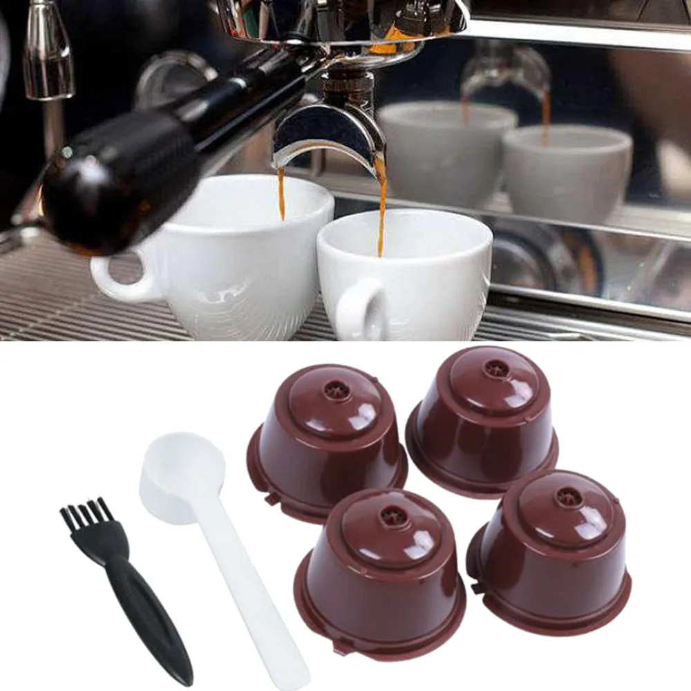 4pcs Refillable Reusable Coffee Capsules Filter with Spoon Brush for Dolce Gusto kitchen and coffee shop supplies