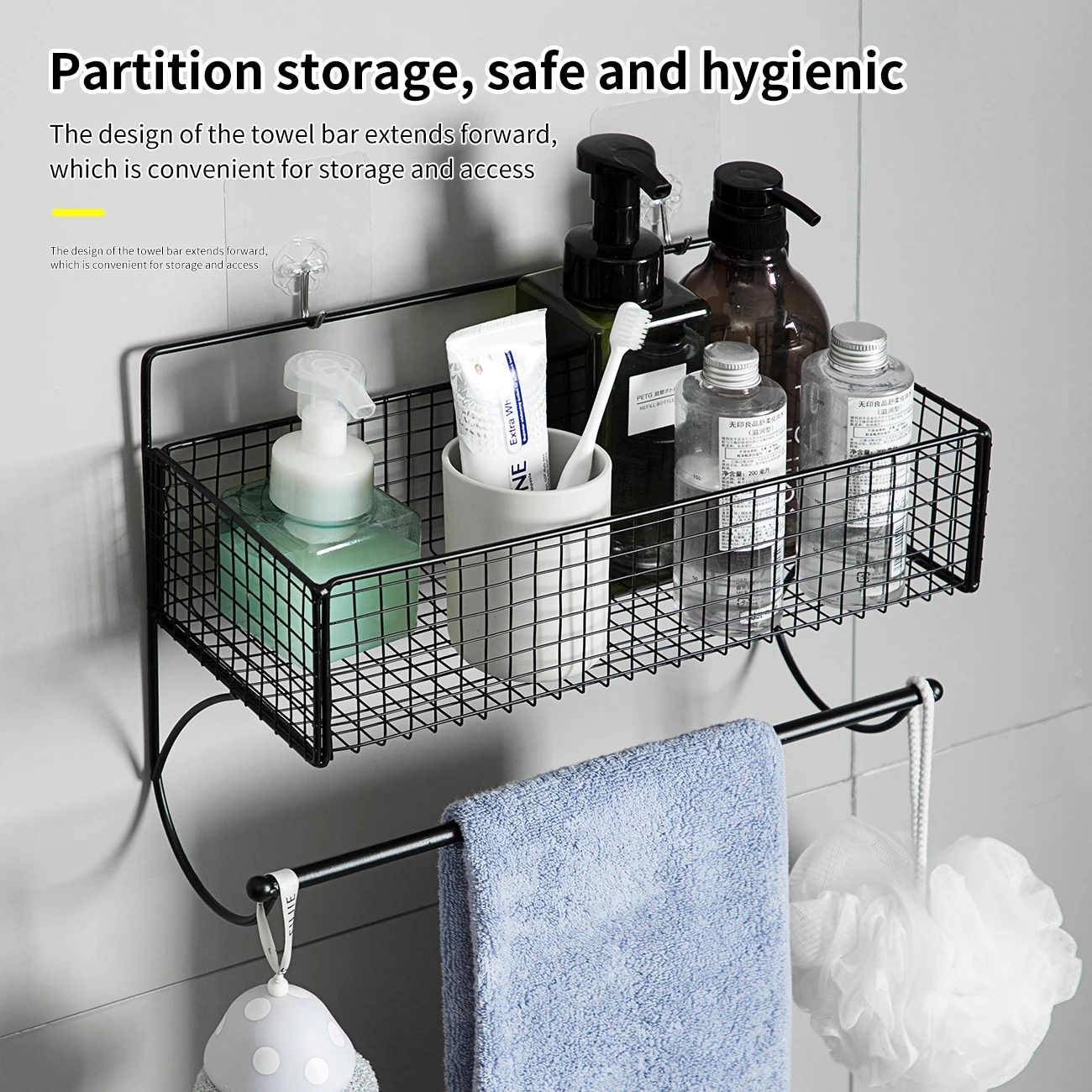 

Bathroom Rack Wall-Mounted Toilet Perforated Storage Basket Storage Rack With Towel Rods