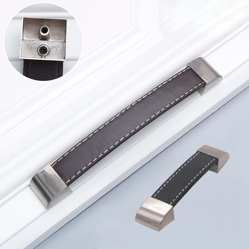 Винтажные кожаные ручки для шкафов фурнитура дверей мебельные выдвижной ящик
